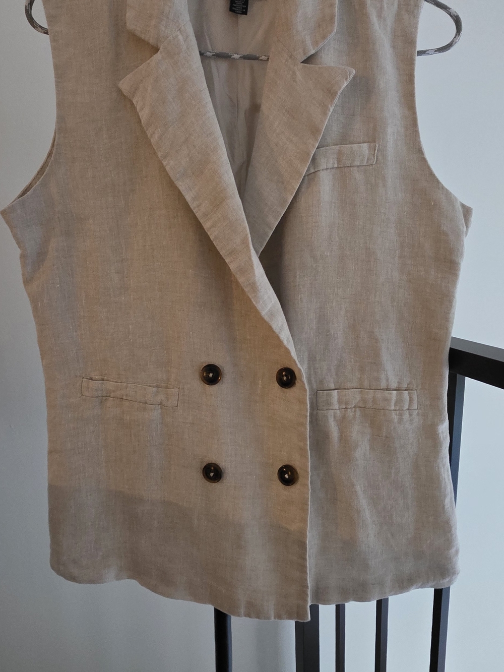 Linen Double-Breasted Vest in Light Beige